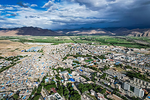 西藏,日喀则,江孜县,宗山古堡,遗址,城市风光,航拍