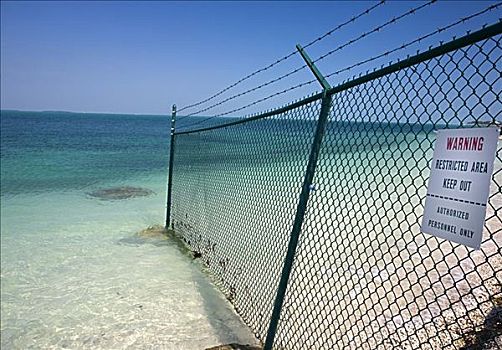 禁止入内,标识,铁丝网,海滩,基韦斯特,佛罗里达,美国