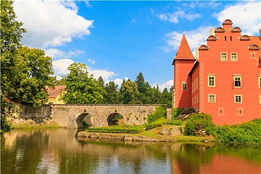 红色,水,城堡,南方,波希米亚,捷克共和国