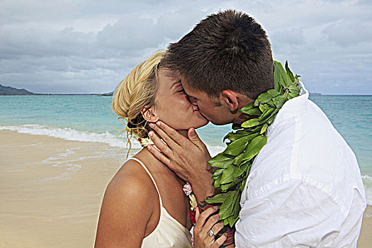 夏威夷,瓦胡岛,魅力,新婚夫妇,海滩