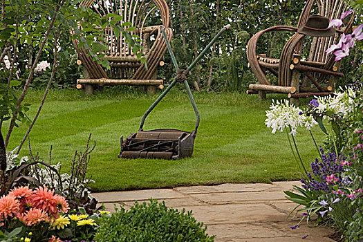 别墅花园,温彻斯特,邮件,花园,亭子,2008年,英格兰,设计师,传统,草坪,剪草机