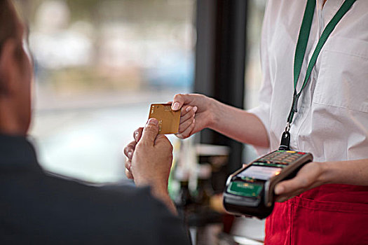 顾客,递给,信用卡,女店员,支付,卡,机器