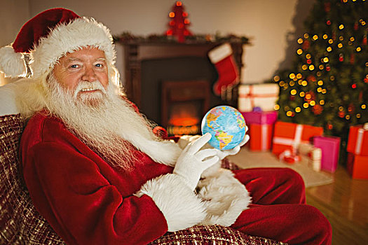 微笑,圣诞老人,拿着,地球