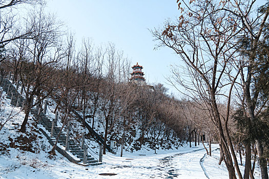 大雪过后的北京市石景山区首钢园首钢工业遗址公园