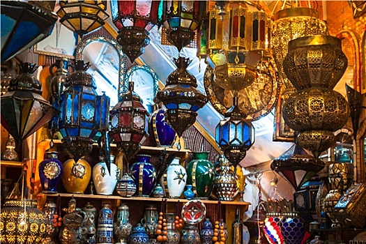传统,玻璃,金属,灯,店,麦地那,突尼斯