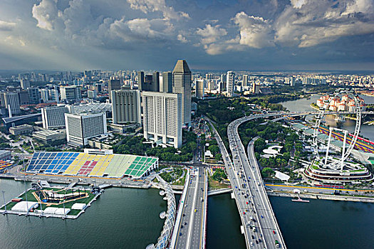 俯视,城市,码头,湾,沙,新加坡