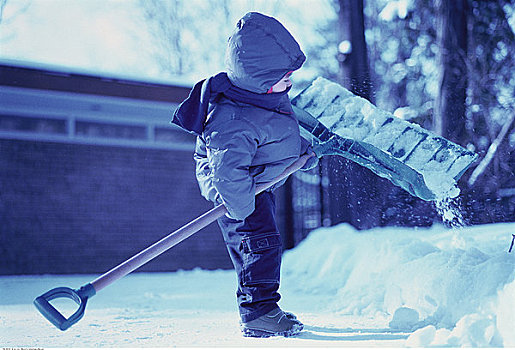 男孩,铲,雪,私家车道
