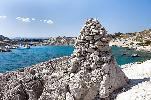 海滩,岩石海岸,希腊