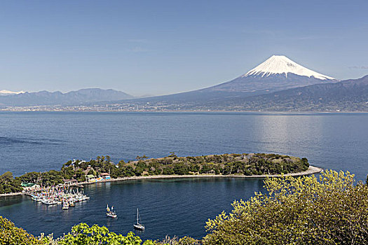 鱼,船,山,富士山,日本