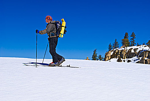 边远地区,滑雪者,优胜美地国家公园,加利福尼亚