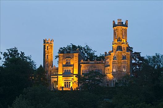 城堡,黄昏,德累斯顿,萨克森,德国