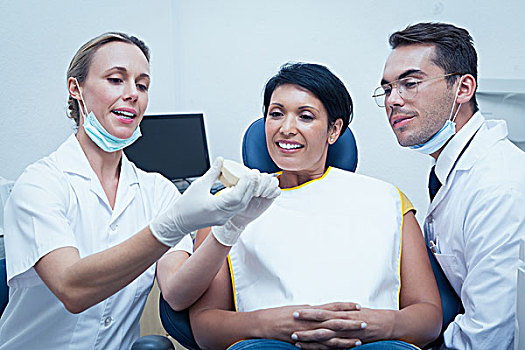 牙医,展示,女人,假肢,牙齿