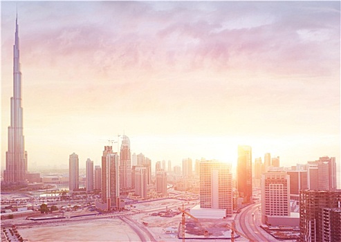 漂亮,日落,上方,迪拜