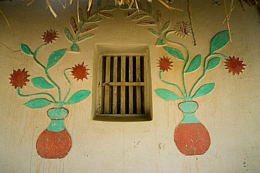 房子,种族,乡村,装饰,壁画,孟加拉,九月,2007年