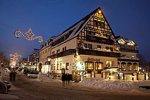 酒店,冬天,市场,藻厄兰,区域,北莱茵威斯特伐利亚,德国,欧洲