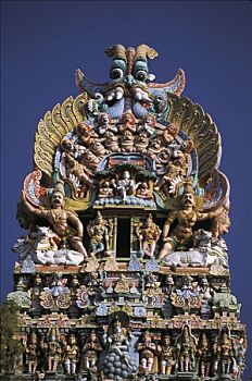 泰米尔纳德邦,马杜赖,庙宇,楼塔,雕塑