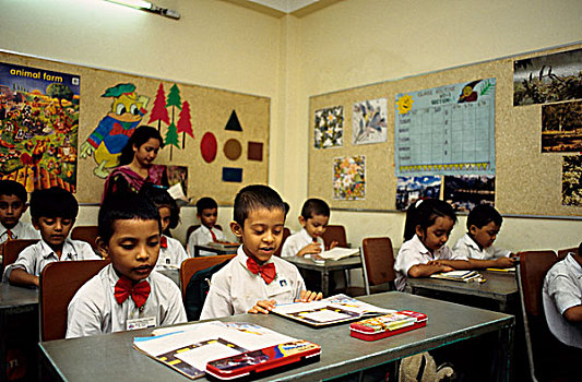 孩子,班级,英国人,学校,达卡,孟加拉,2002年