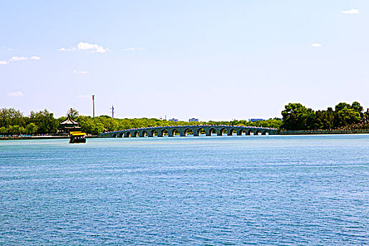 昆明湖上的南湖岛和十七孔桥