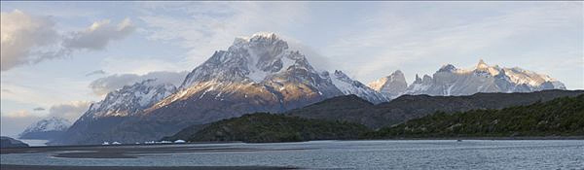 山峰,大,日落,风景,托雷德裴恩国家公园,巴塔哥尼亚,智利,南美