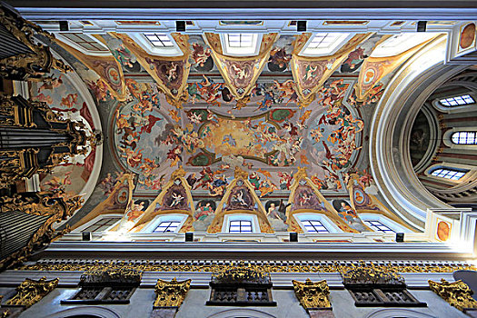 大教堂,粉饰灰泥,天花板,上方,教堂中殿,卢布尔雅那,斯洛文尼亚,欧洲
