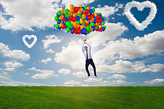 男人,飞,气球,浪漫,概念