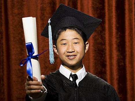 男孩,毕业,学士帽,证书,微笑