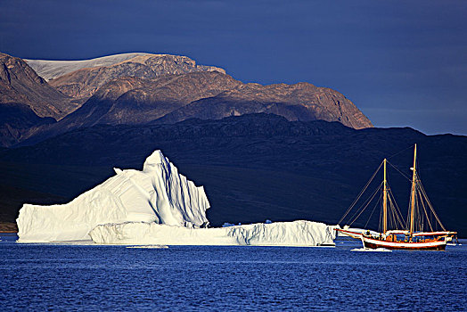 格陵兰,东方,冰山,沿岸,风景,山景,帆船