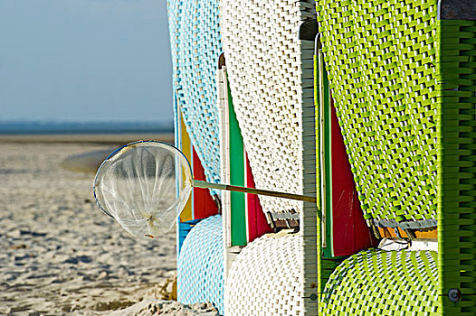 沙滩椅,渔网,岛屿,北方,石荷州,德国,欧洲