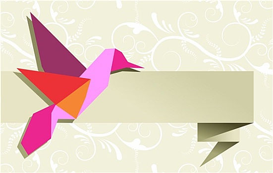 一个,折纸,蜂鸟,上方,花,背景
