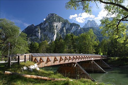 桥,穿过,恩斯,河,国家公园,施蒂里亚,奥地利