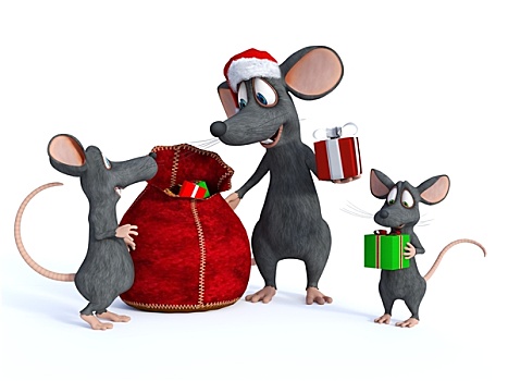 卡通,老鼠,圣诞老人,递给,室外,礼物,儿童