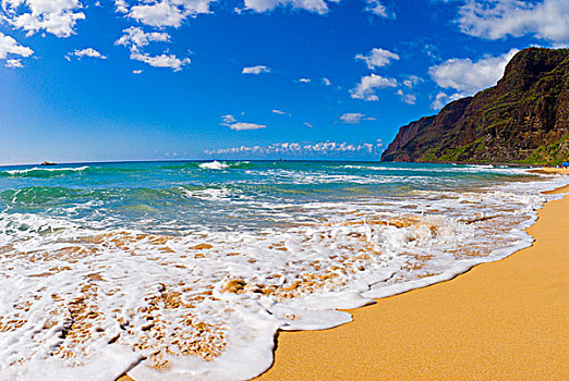 海浪,沙子,波里哈雷沙滩,海滩,州立公园,岛屿,考艾岛,夏威夷