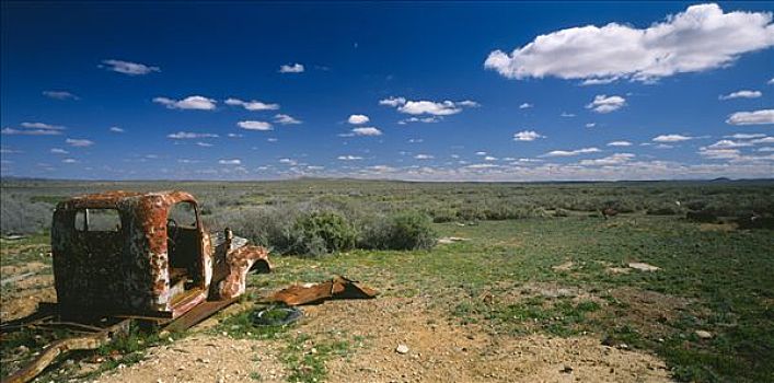 风景,荒芜,干燥,平原,汽车,残骸,澳大利亚