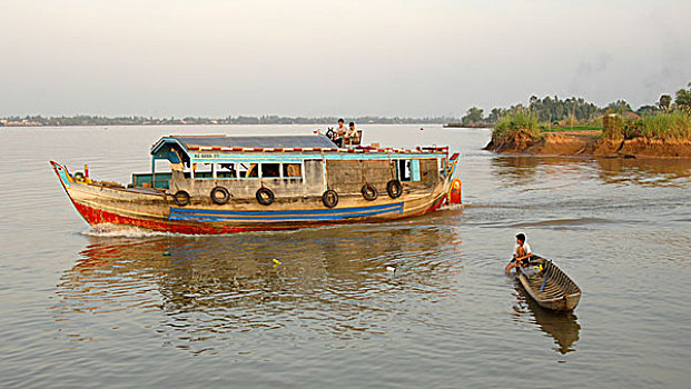 亚洲,越南,传统,河船,湄公河三角洲