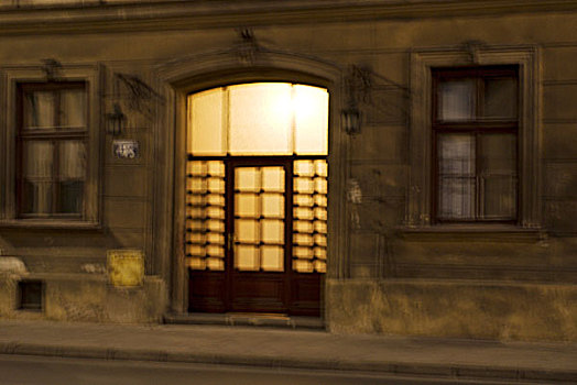 灯光,入口,老,建筑,地区,克拉科夫