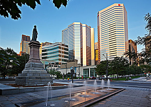 摩天大楼,雕塑,维多利亚皇后,维多利亚,广场,蒙特利尔,魁北克,加拿大