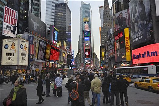 游客,霓虹,广告标识,准时,纽约,美国