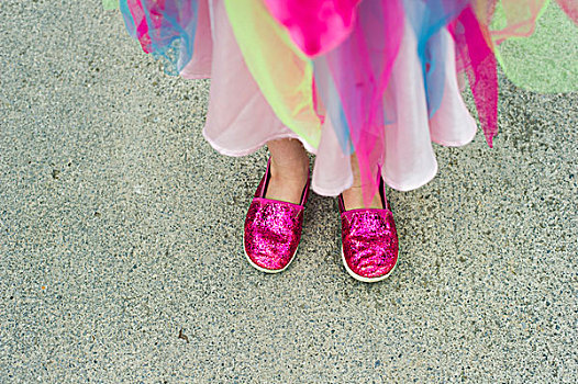女孩,穿,闪闪发光,粉色,鞋,俯拍