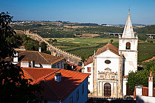欧洲,葡萄牙,奥比都斯,圣玛丽亚教堂,一个,美景,中世纪,乡村,12世纪