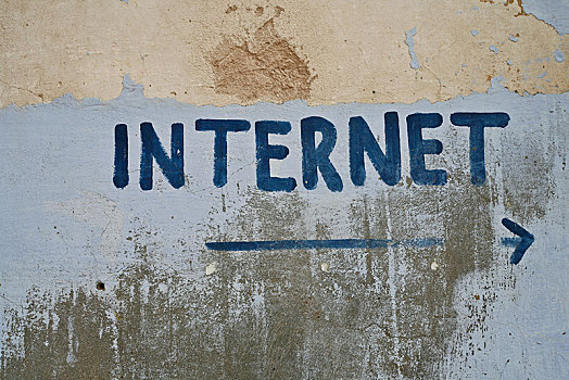 互联网,书写,墙壁,指示箭头,邦迪,拉贾斯坦邦,印度,亚洲