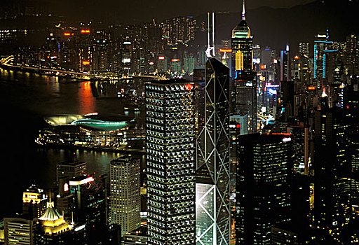 亚洲,中国,香港,摩天大楼,香港岛,正面,维多利亚港,太平山