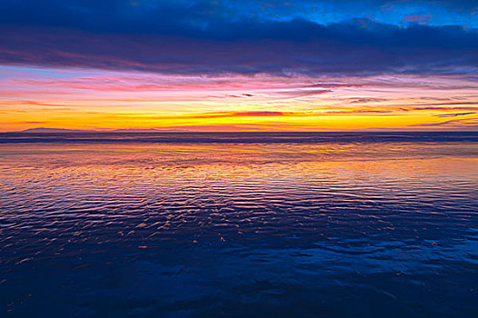 退潮,日落,上方,圣克鲁斯岛,峡岛国家公园,加利福尼亚,美国