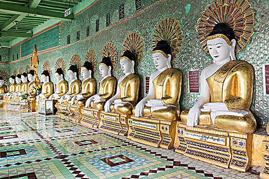排,雕塑,坐,佛,塔,传说,靠近,曼德勒,缅甸,亚洲