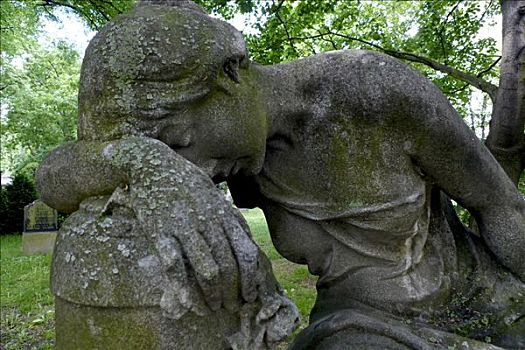 悲伤,女人,雕塑,石头,墓地,教区,地区,柏林,德国,欧洲