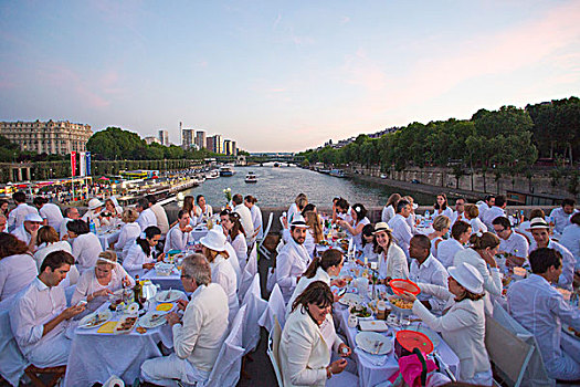 法国,巴黎,白色,餐饭,桥,上方,赛纳河