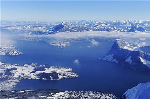 皮拉图斯,山,上方,琉森湖,山峦,瑞士,欧洲