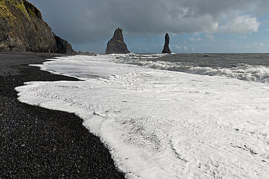 海浪,黑色,火山岩,海滩,顶峰,靠近,南海岸,冰岛,欧洲