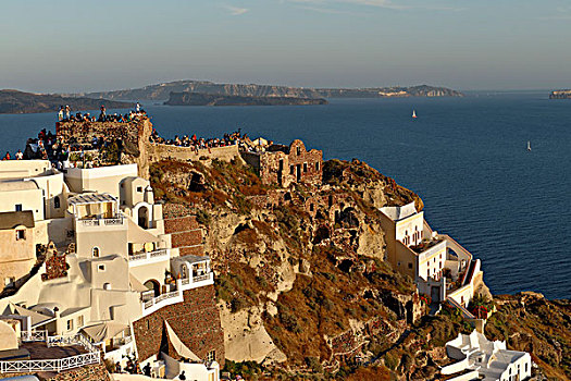 城堡,正面,日落,圣托里尼岛,锡拉岛,爱琴海,基克拉迪群岛,爱琴海岛屿,希腊