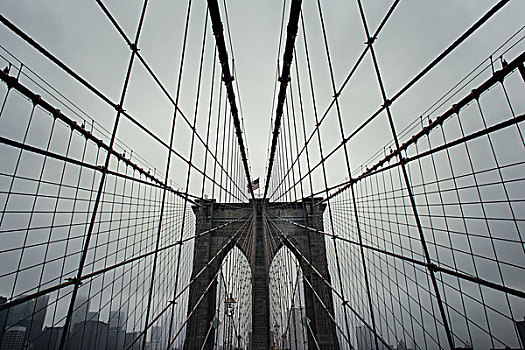 仰视,布鲁克林大桥,对称,纽约,美国