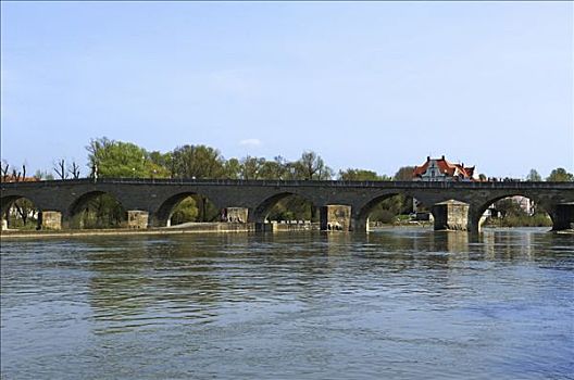 多瑙河,老,桥,雷根斯堡,巴伐利亚,德国,欧洲